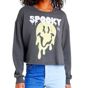 NEW Spooky 2XL Smiley World Cropped Oversized Sweatshirt Women's Plus Size Extra